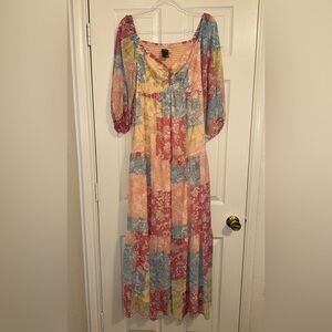 Taylor Womans Floral Patchwork-Print Keyhole Maxi Dress